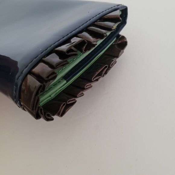 HAK Wallet Leather Blue Green Bow Ruffle Card Bill Coin Medium Bifold Rare New - Picture 11 of 11